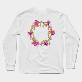 Fuchsia Flowers Wreath Long Sleeve T-Shirt